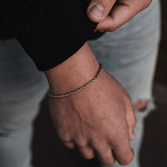 Men's Fashion Copper Twisted Rope Bracelet With Geometric Cuban Chain Style Electroplated Simple Trend Accessory