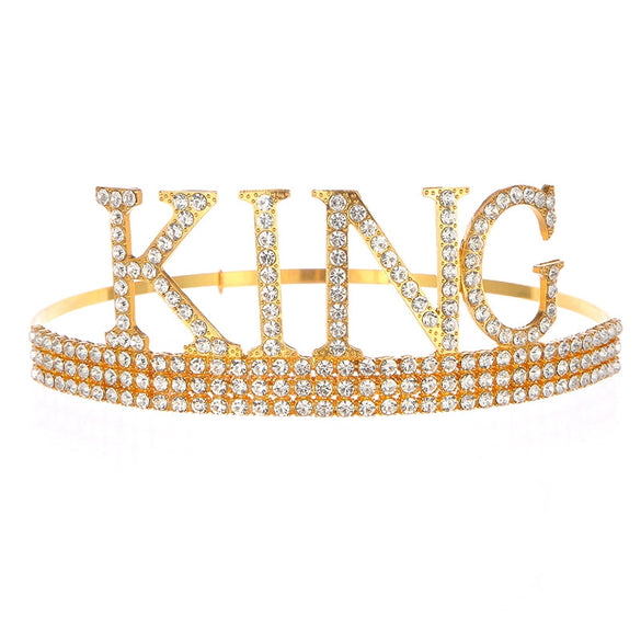 Men's Fashion Crown Party Supplies Alloy Rhinestone Headband With Letters Numbers Text Plating Drill