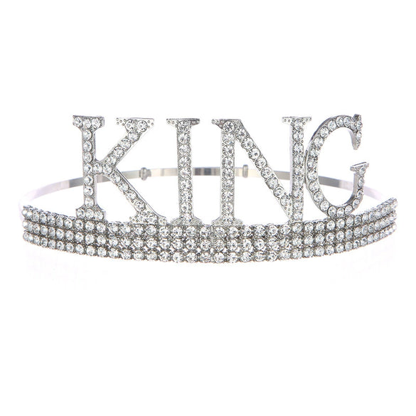 Men's Fashion Crown Party Supplies Alloy Rhinestone Headband With Letters Numbers Text Plating Drill