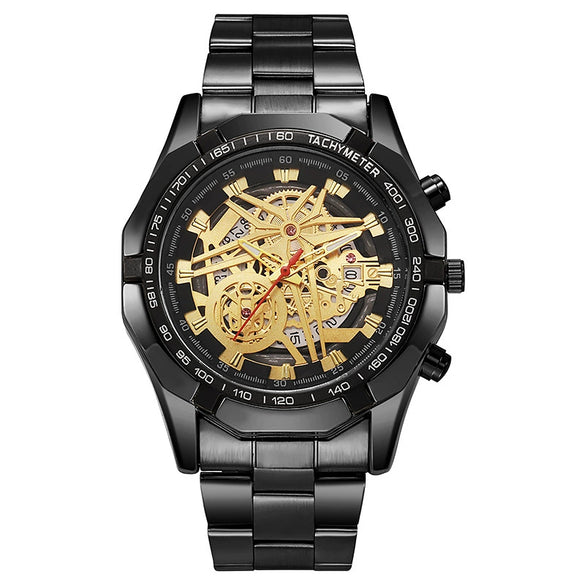 Men's Fashion Electroplating Tungsten Steel Alloy Leisure Automatic Imitation Mechanical Round Dial Watch