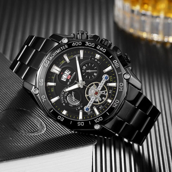 Men's Fashion Luminous Tourbillon Watch Stainless Steel Metal Round Dial