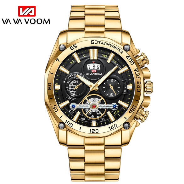 Men's Fashion Luminous Tourbillon Watch Stainless Steel Metal Round Dial