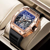 Men's Fashion Luminous Waterproof Quartz Watch Wine Barrel Shaped Alloy Case Stainless Steel Clasp Pu Strap