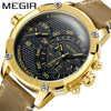Men's Fashion Movement Multifunctional Genuine Leather Quartz Watch With Alloy Case And Round Dial