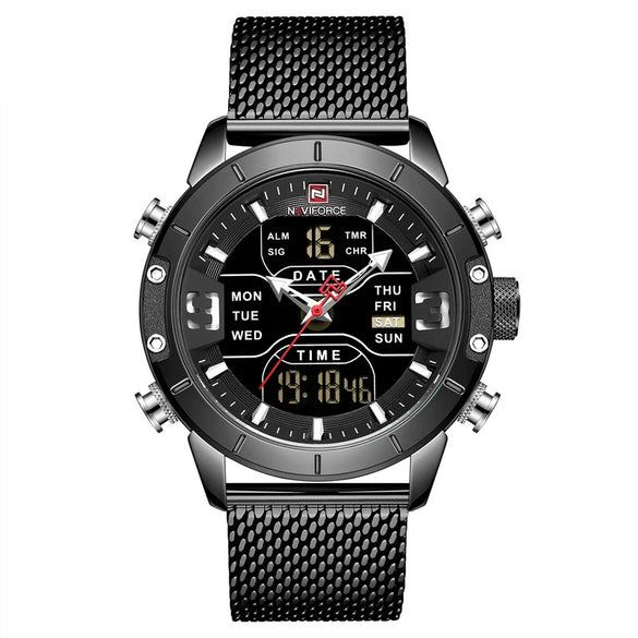 Men's Fashion Quartz Electronic Watch Stainless Steel Mesh Belt Round Dial Metal Case