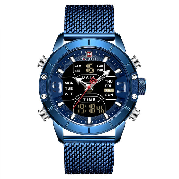 Men's Fashion Quartz Electronic Watch Stainless Steel Mesh Belt Round Dial Metal Case