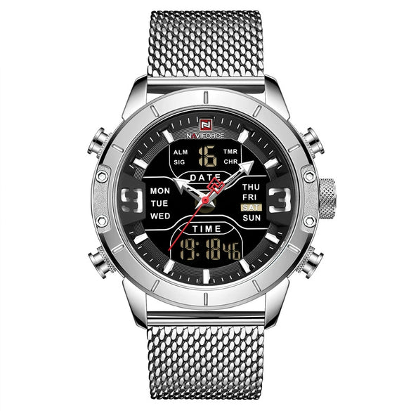 Men's Fashion Quartz Electronic Watch Stainless Steel Mesh Belt Round Dial Metal Case