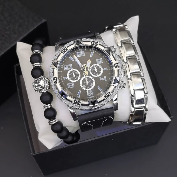 Men's Fashion Quartz Watch With Alloy Case Pu Strap And Stainless Steel Buckle Round Dial
