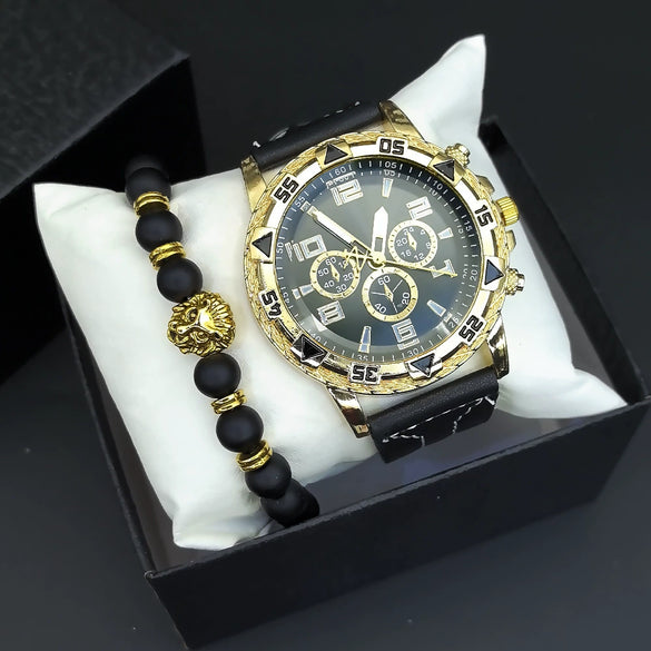 Men's Fashion Quartz Watch With Alloy Case Pu Strap And Stainless Steel Buckle Round Dial