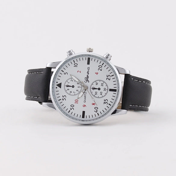 Men's Fashion Quartz Watch With Metal Case Imitation Leather Strap And Stainless Steel Buckle Round Dial