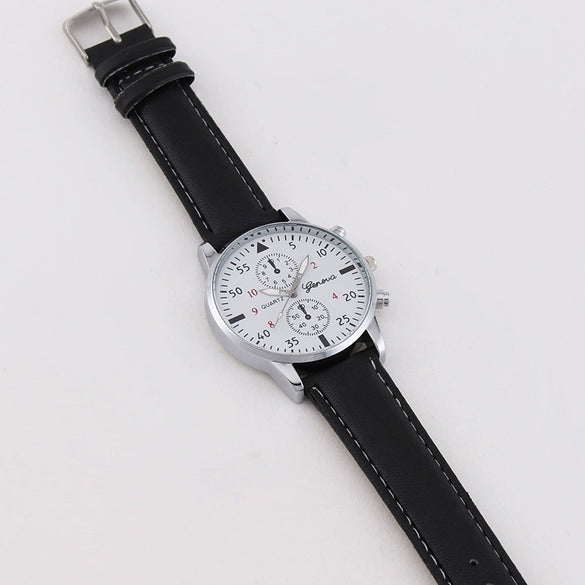 Men's Fashion Quartz Watch With Metal Case Imitation Leather Strap And Stainless Steel Buckle Round Dial