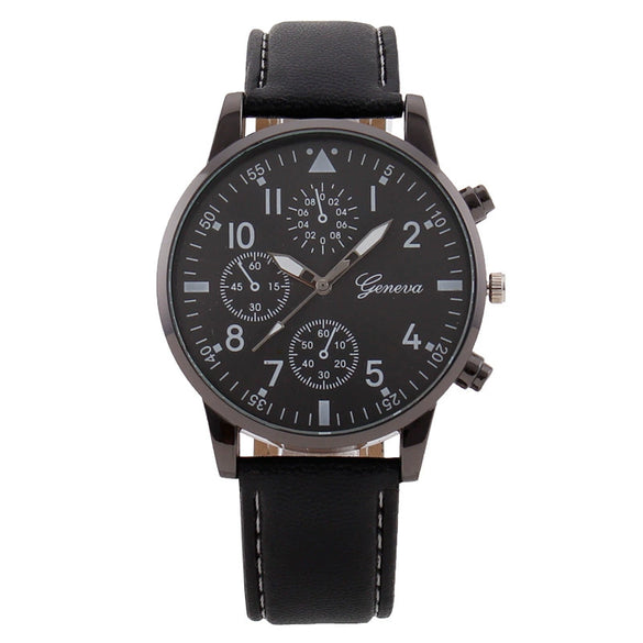 Men's Fashion Quartz Watch With Metal Case Imitation Leather Strap And Stainless Steel Buckle Round Dial