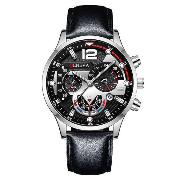 Men's Fashion Quartz Watch With Metal Case Round Dial And Belt Strap