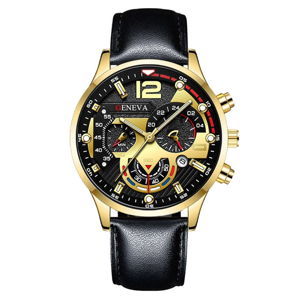 Men's Fashion Quartz Watch With Metal Case Round Dial And Belt Strap