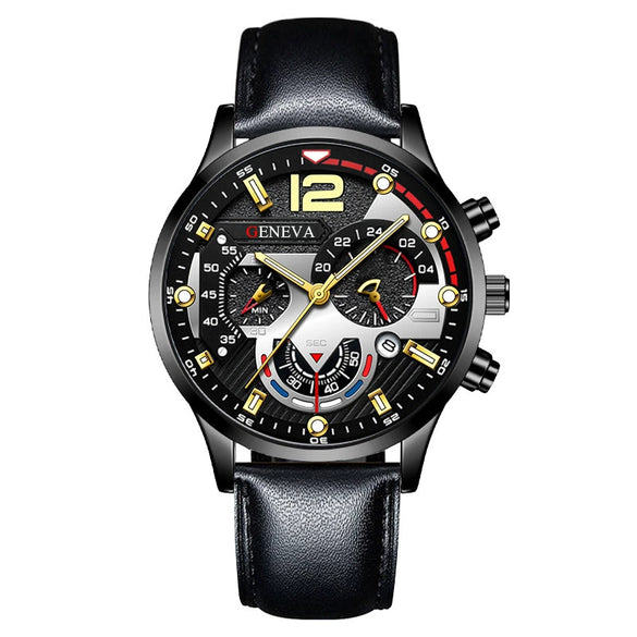Men's Fashion Quartz Watch With Metal Case Round Dial And Belt Strap