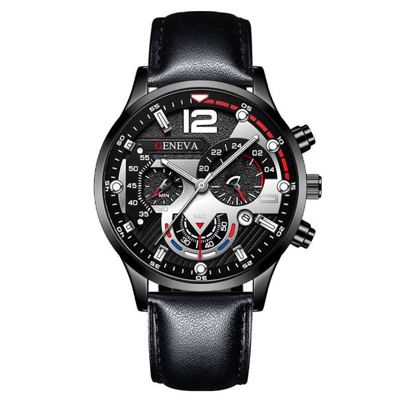 Men's Fashion Quartz Watch With Metal Case Round Dial And Belt Strap