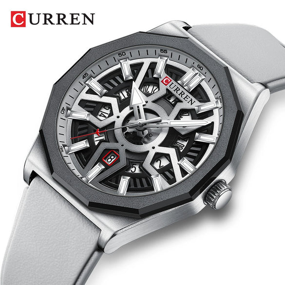 Men's Fashion Sports Alloy Quartz Watch With Polygon Hollow Design And Mineral Reinforced Mirror