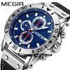 Men's Fashion Sports Watch Alloy Case Genuine Leather Strap Round Dial Threeeye Chronograph
