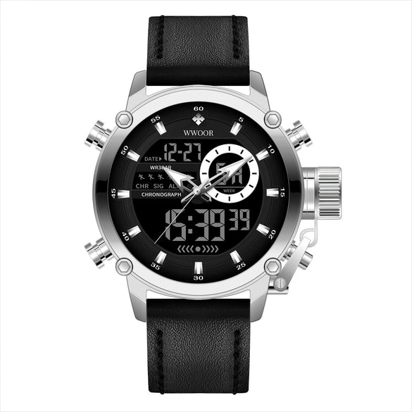 Men's Fashion Sports Watch With Genuine Leather Strap Alloy Case And Mineral Strengthened Glass Mirror Round Dial