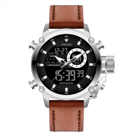 Men's Fashion Sports Watch With Genuine Leather Strap Alloy Case And Mineral Strengthened Glass Mirror Round Dial