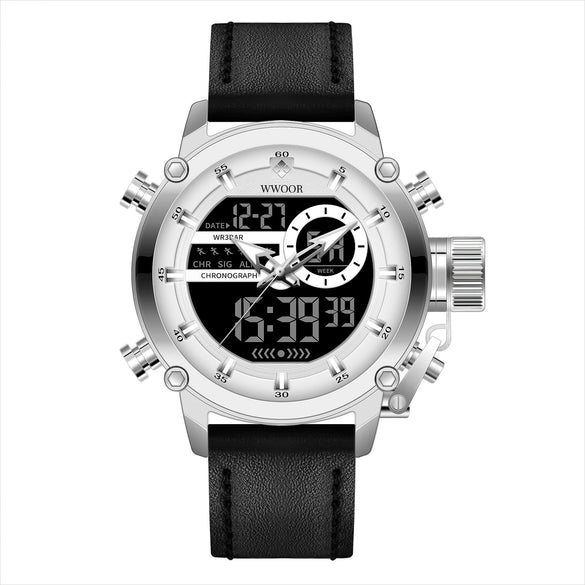 Men's Fashion Sports Watch With Genuine Leather Strap Alloy Case And Mineral Strengthened Glass Mirror Round Dial