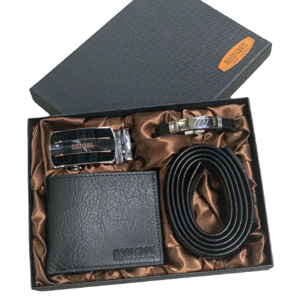 Men's Fashion Stainless Steel Watch Bracelet Wallet Belt 4 Pcsset With Round Dial