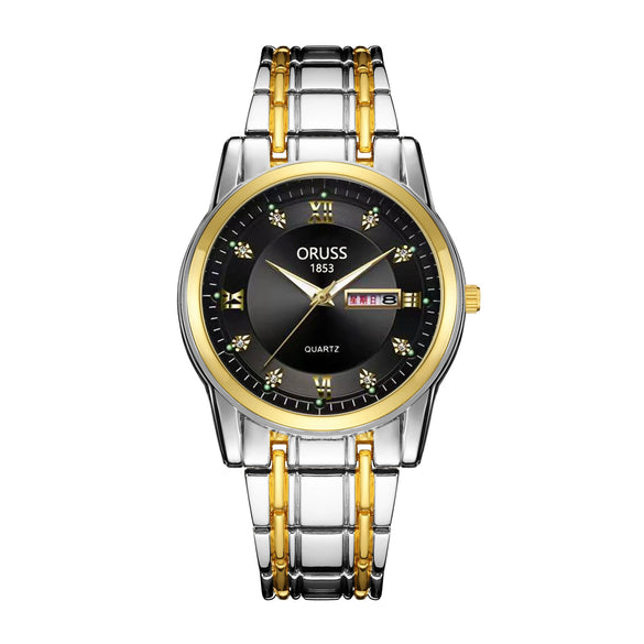 Men's Fashion Waterproof Alloy Band Quartz Watches With Double Calendar And Round Dial