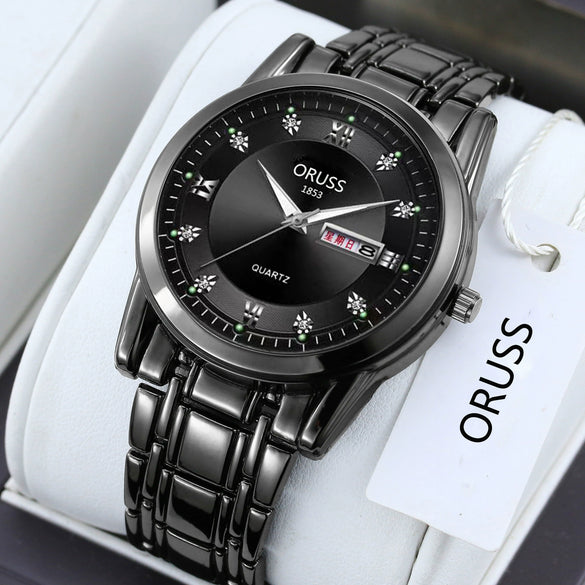 Men's Fashion Waterproof Alloy Band Quartz Watches With Double Calendar And Round Dial
