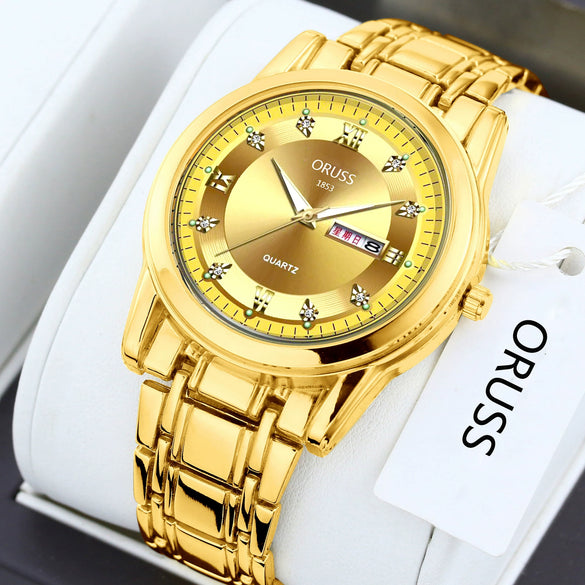 Men's Fashion Waterproof Alloy Band Quartz Watches With Double Calendar And Round Dial