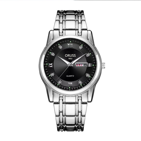 Men's Fashion Waterproof Alloy Band Quartz Watches With Double Calendar And Round Dial