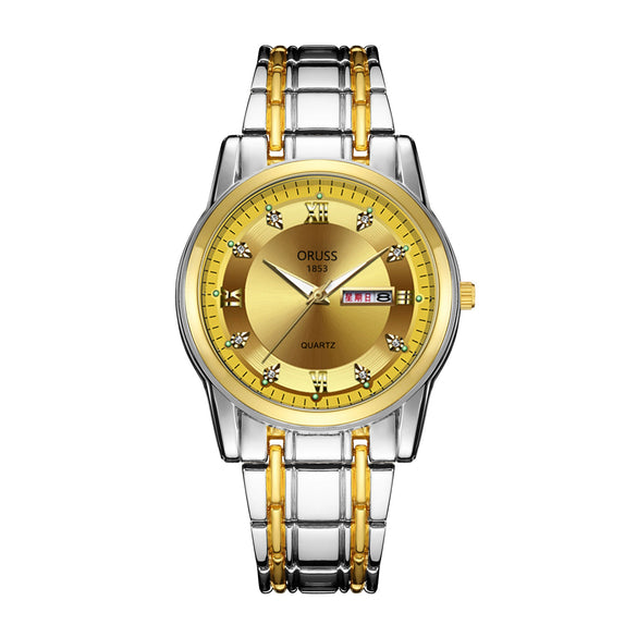 Men's Fashion Waterproof Alloy Band Quartz Watches With Double Calendar And Round Dial