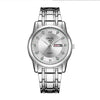 Men's Fashion Waterproof Alloy Band Quartz Watches With Double Calendar And Round Dial