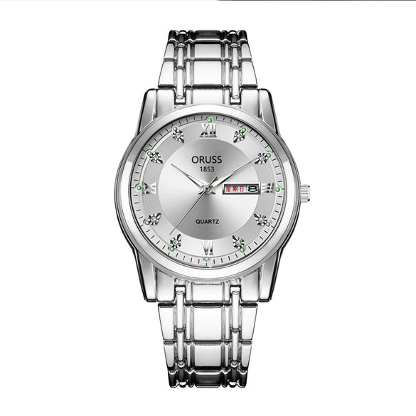 Men's Fashion Waterproof Alloy Band Quartz Watches With Double Calendar And Round Dial