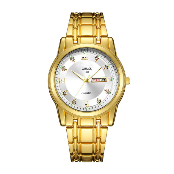 Men's Fashion Waterproof Alloy Band Quartz Watches With Double Calendar And Round Dial