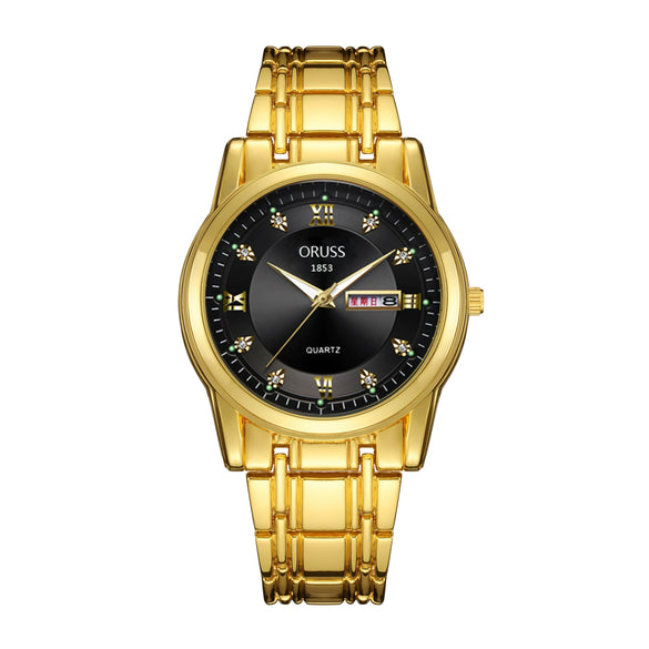 Men's Fashion Waterproof Alloy Band Quartz Watches With Double Calendar And Round Dial