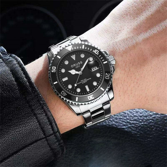 Men's Fashion Waterproof Luminous Watch Alloy Band Round Dial