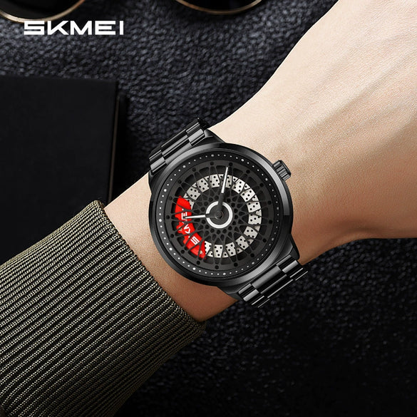 Men's Fashion Waterproof Watch With Alloy Case Stainless Steel Band And Round Cut Out Rotatable Dial