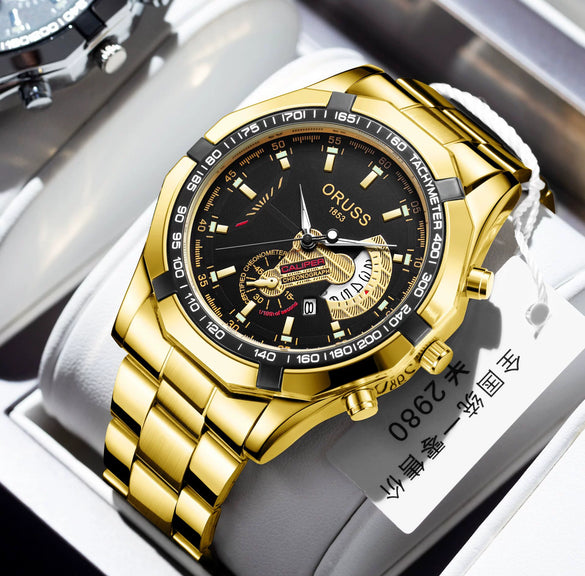 Men's Fashionable Round Dial Alloy Belt Waterproof Luminous Watch