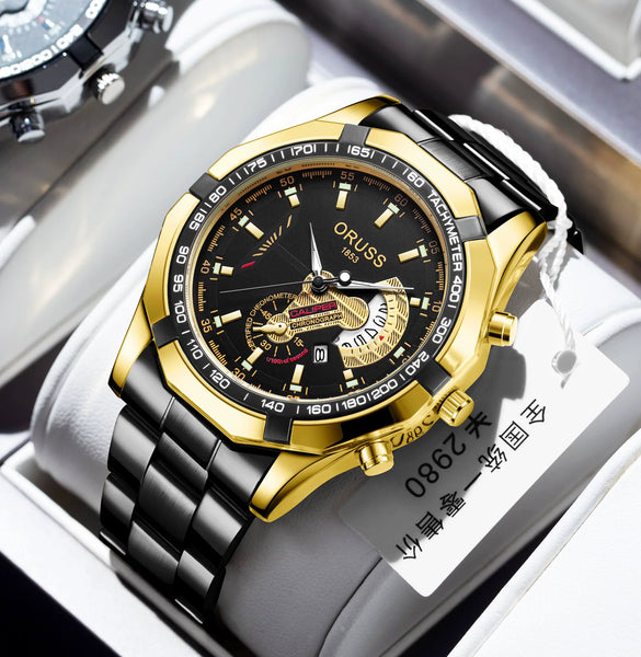 Men's Fashionable Round Dial Alloy Belt Waterproof Luminous Watch