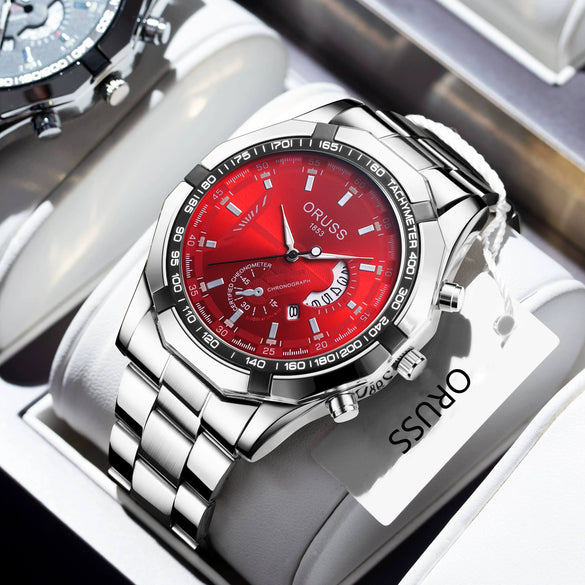 Men's Fashionable Round Dial Alloy Belt Waterproof Luminous Watch