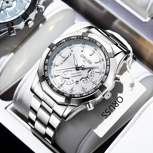 Men's Fashionable Round Dial Alloy Belt Waterproof Luminous Watch