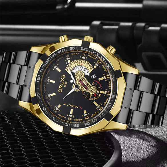 Men's Fashionable Round Dial Alloy Belt Waterproof Luminous Watch