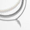 Men's Feather Pendant Multilayer Pearl Metal Alloy Necklace Retro Style