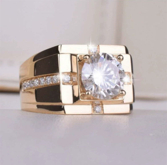 Men's Geometric Metal Ring With Micro Inlaid Zircon Electroplated Fashion Hand Jewelry