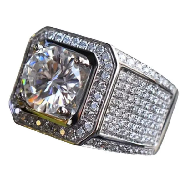Men's Geometric Metal Ring With Micro Inlaid Zircon Electroplated Fashion Hand Jewelry