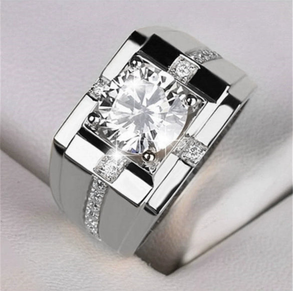 Men's Geometric Metal Ring With Micro Inlaid Zircon Electroplated Fashion Hand Jewelry