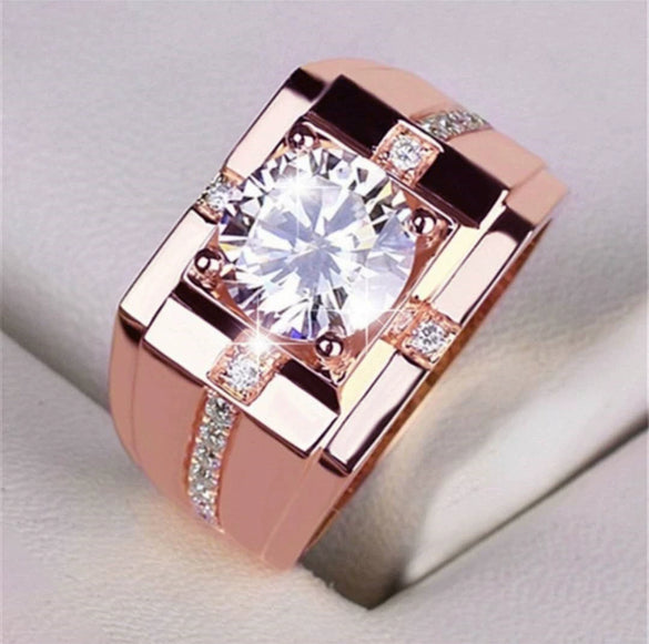 Men's Geometric Metal Ring With Micro Inlaid Zircon Electroplated Fashion Hand Jewelry