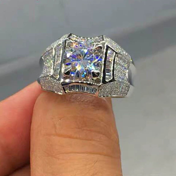 Men's Geometric Metal Ring With Micro Inlaid Zircon Electroplated Fashion Hand Jewelry