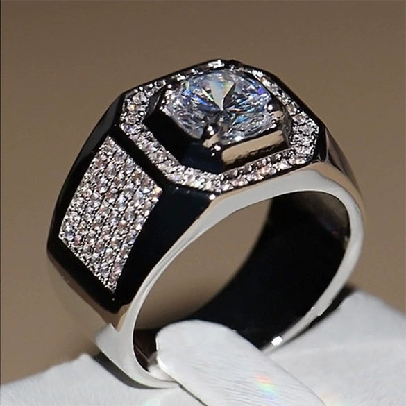 Men's Geometric Metal Ring With Micro Inlaid Zircon Electroplated Fashion Hand Jewelry