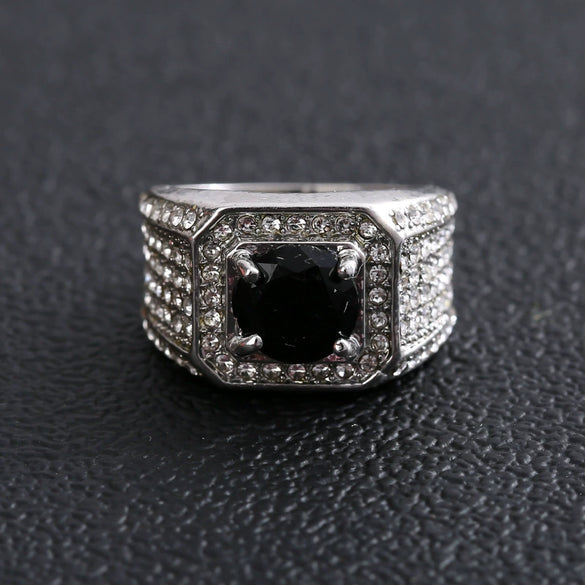 Men's Geometric Metal Ring With Micro Inlaid Zircon Electroplated Fashion Hand Jewelry